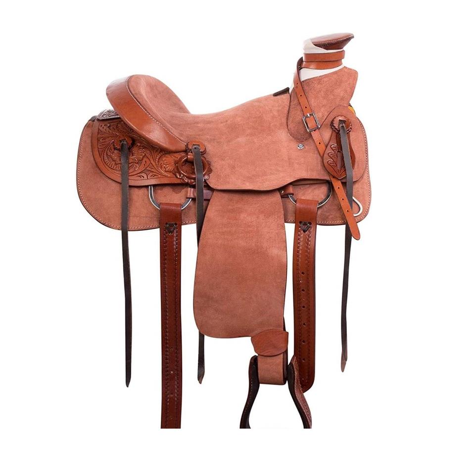 Soft Leather Plastic Tree Hand Tooled Western Horse Saddle with Leather Covered Stirrup Bar